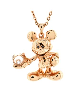 Happy Diamond Mickey Mouse Pendant Necklace 18K Rose Gold with Floating Diamond